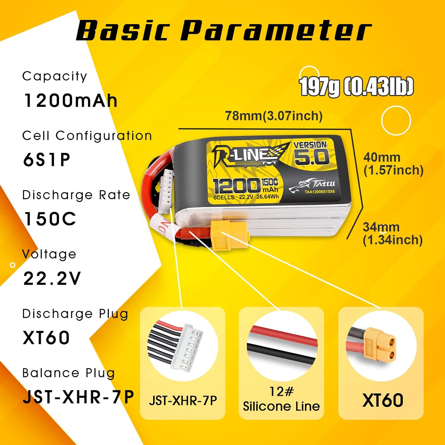 TATTU R-LINE 5.0 22.2V 1200mAh - đánh giá và giá Drone Battery 6S
