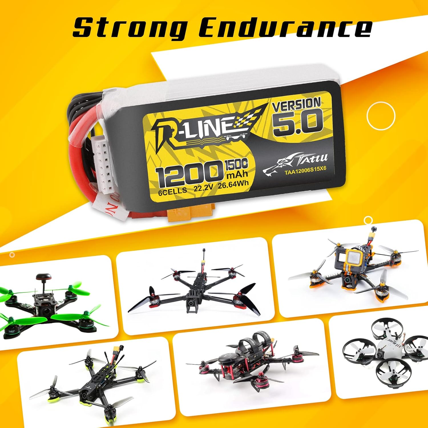 TATTU R-LINE 5.0 22.2V 1200mAh - đánh giá và giá Drone Battery 6S